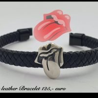 Silver Leather Bracelet Rolling Stones.